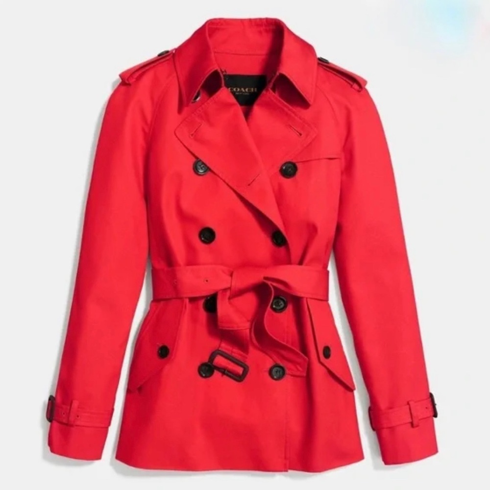 Coach Mid Length Red Trench Coat